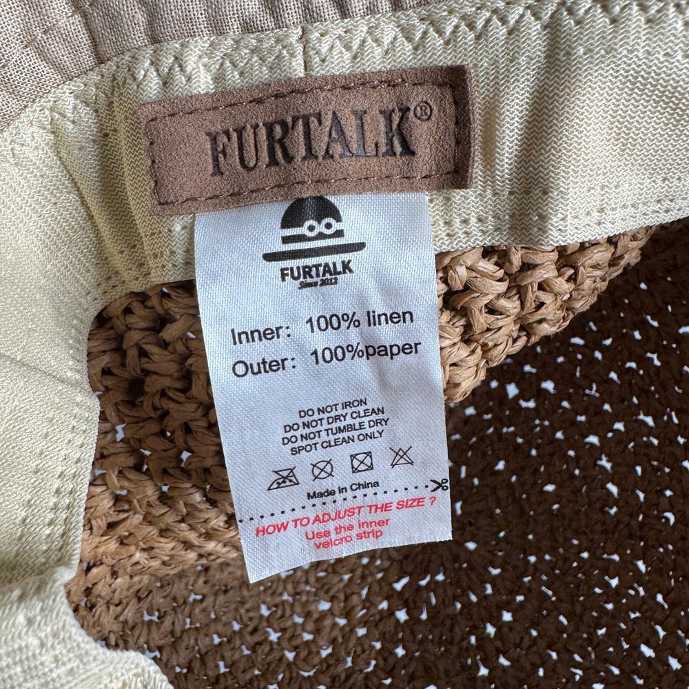 Furtalk Womens Straw Sun Hat Tan Paper Linen Adjustable Chin Strap One Size - Picture 6 of 7